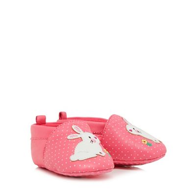 Baby girls' pink leather bunny applique booties